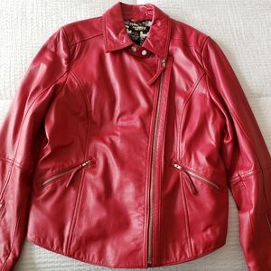 Twiggy of London Women's Red Leather Moto Jacket